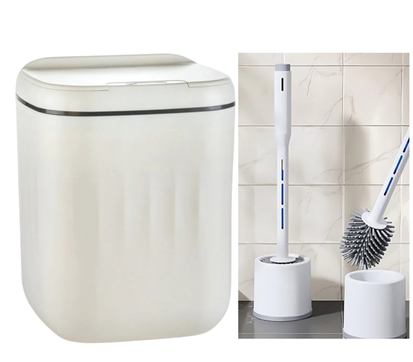 Sensörlü Çöp Kovası Antibakteriyel Uv Işıklı 20 Litre + Deterjan hazneli Beyaz Silikon Klozet Fırçası-BYS - Image 1