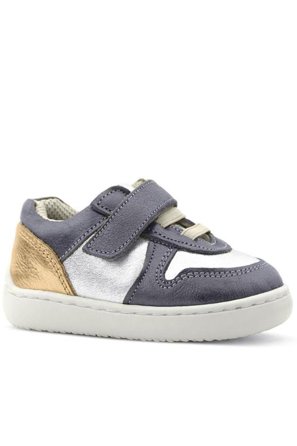 Rakerplus Bob Hakiki Deri Platin Gümüş Barefoot Cırtlı Lastikli Bebek Sneaker Ayakkabı - Image 1