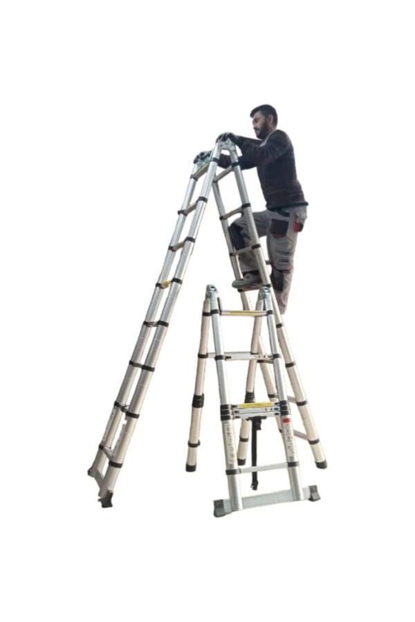 Ebax (2.8 2.8) 5.6 Metre 9 9 Basamak 18 Basamak Çift Yönlü Alüminyum Teleskopik Merdiven - Image 1