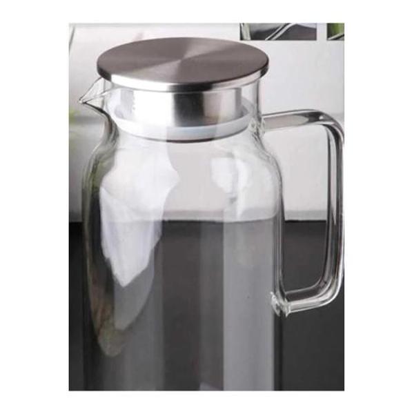 1500 ml Borosilikat Cam Su Sürahisi - Metal Kapaklı ve Isıya Dayanıklı - Image 1
