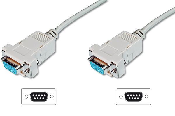 Digitus Modem Bağlantı Kablosu, D-Sub9 Dişi - D-Sub9 Dişi, 3 metre, vidalı, bej renk&lt;br&gt;
Digitus Zero-Modem connection cable, D-Sub9 F/F, 3.0m, snap-hoods, beige - Image 1