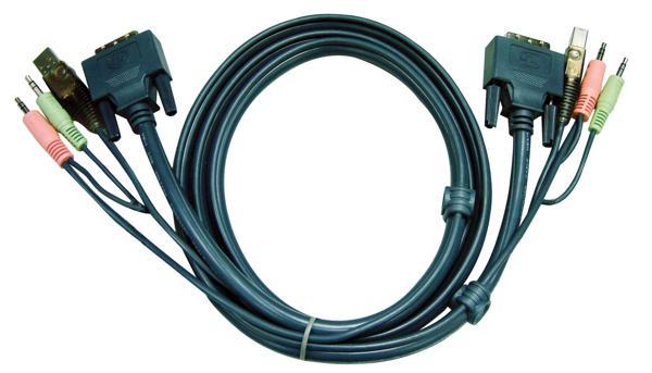 USB KVM (Keyboard/Video Monitor/Mouse) Switch İçin Kablo, 1.80 metre, 1 x Klavye / Mouse USB A Erkek, 2 x Hoparlör ve Mikrofon Audio Plug, 1 x Monitör DVI-D Erkek (Single Link) &lt;-&gt; 1 x Klavye / - Image 1