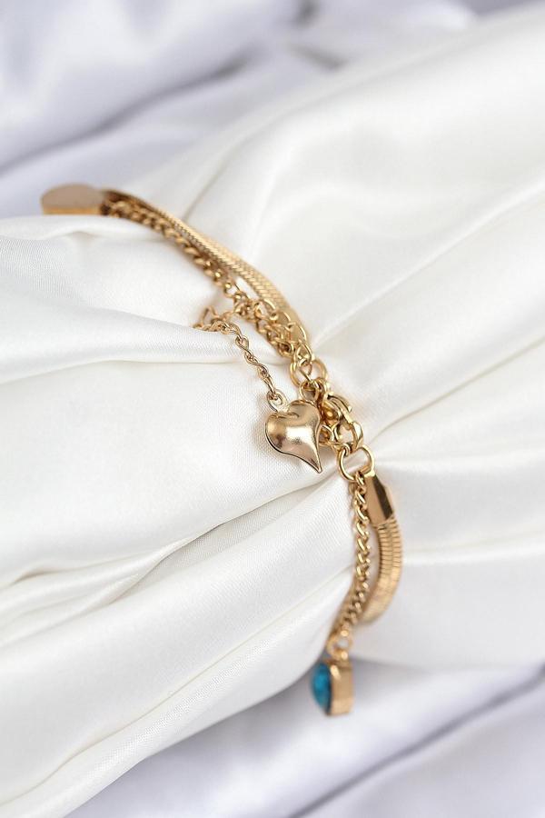 Zarif Kadın için Golden Çelik Mavi Zirkonlu Nazarlıklı İtalyan Zincir Bileklik - Image 1