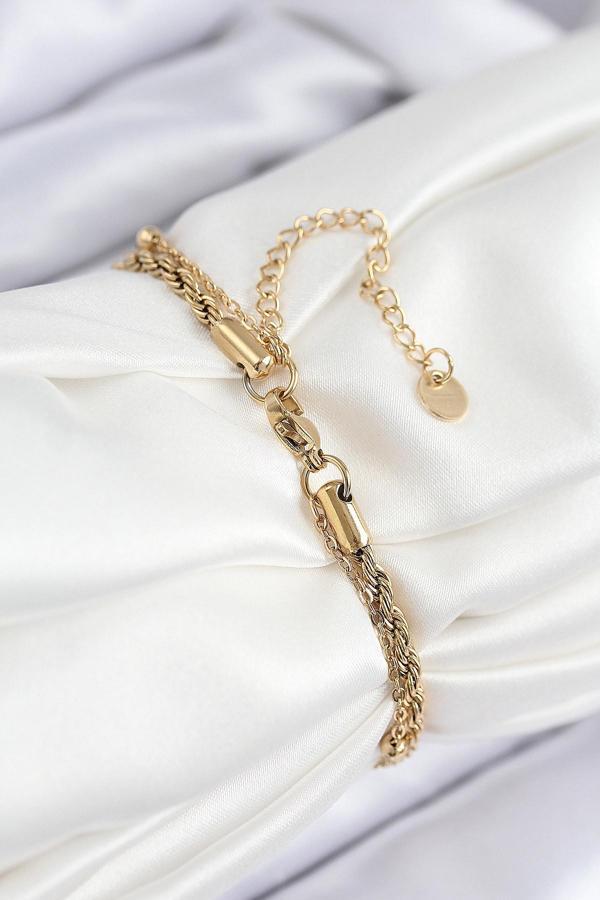 Zarif Kadın için Golden Çelik Nazarlıklı Burgu Zincir Bileklik - Image 1