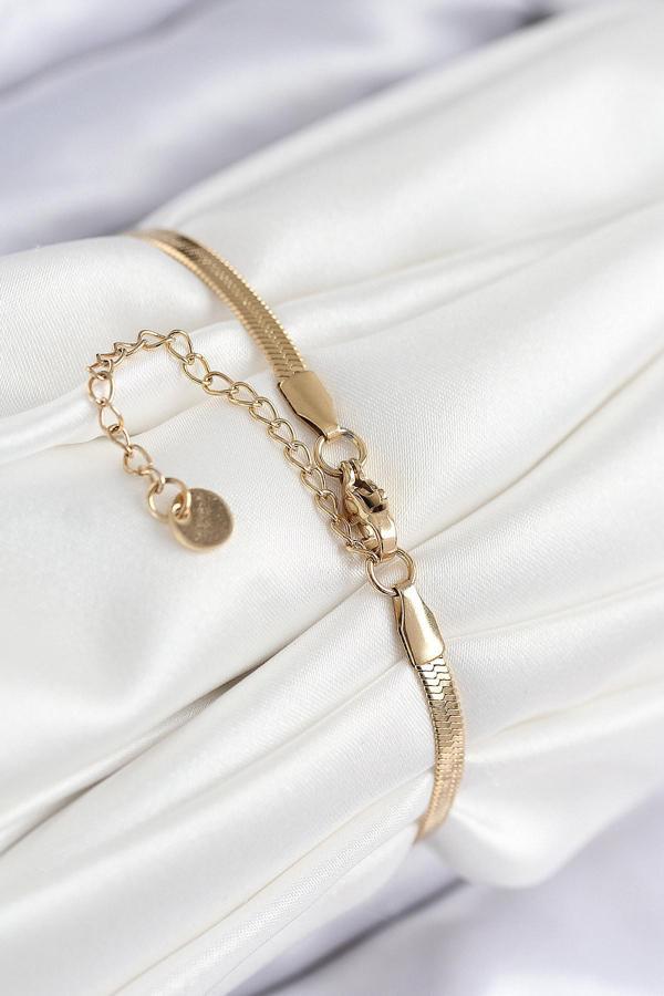 Zarif Kadın için Golden Çelik Nazarlıklı Yonca İtalyan Zincir Bileklik - Image 1
