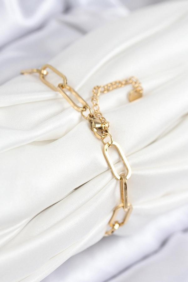 Zarif Kadın için Golden Çelik Zirkonlu Nazarlıklı Kalp Bileklik - Image 1