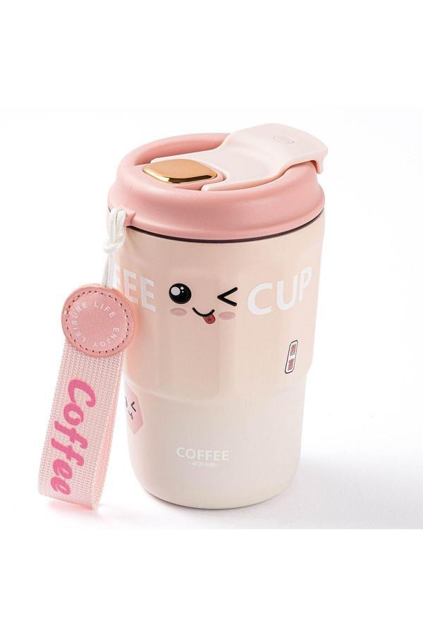 Tantitoni Okadı Pratik Pembe Paslanmaz Çelik Termos Bardak 380Ml - Image 1