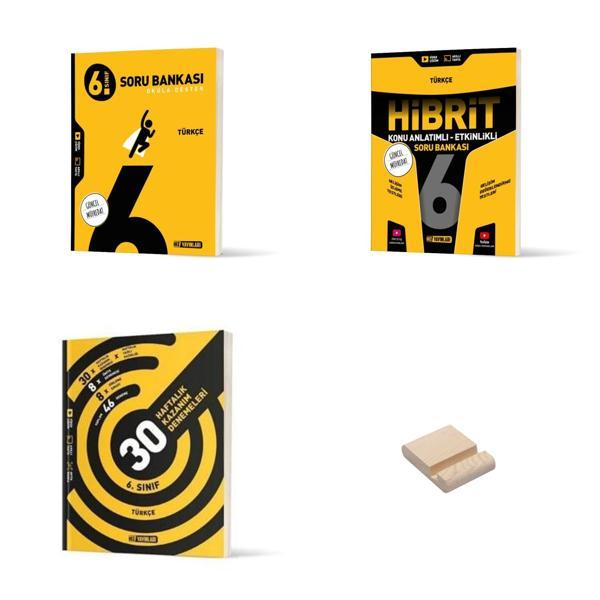 6. Sınıf Türkçe Soru Bankası-Hibrit Etkinlikli-Kazanım Denemeleri 3lü Set ve Telefon Standı - Hız Yayınları - Image 1