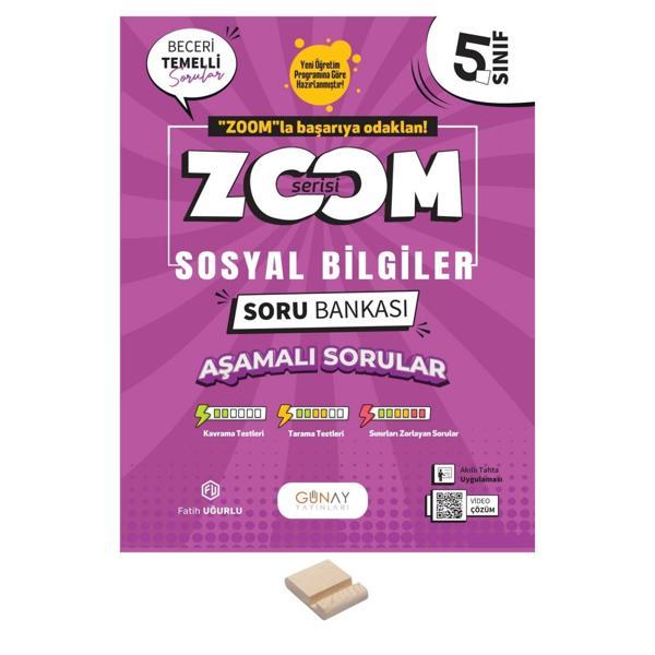 5. Sınıf Zoom Serisi Sosyal Bilgiler Soru Bankası + Telefon Standı - Günay Yayınları - Image 1