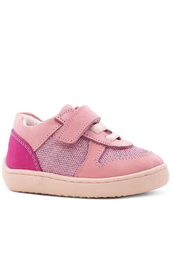 Rakerplus Bob Hakiki Deri Pembe Simli Barefoot Cırtlı Lastikli Bebek Sneaker Ayakkabı - Image 1