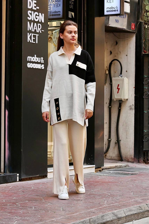 Kuş gözü triko takım Beyaz - Image 1