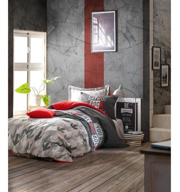Cotton Box Genç Odası Ranforce  lastikli  Çarşaflı Tek Kişilik Nevresim Takımı-Rock Kırmızı - Image 1