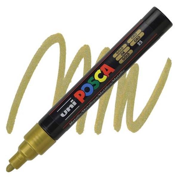 Uni-Ball Posca 1.8-2.5 Su Bazlı Poster Boyama Kalemi Markörü Altın Pc-5M (6 Lı Paket) - Image 1