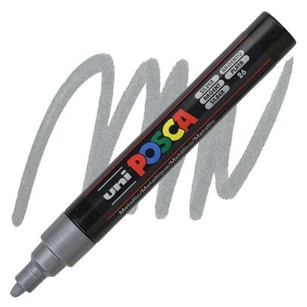 Uni-Ball Posca 1.8-2.5 Su Bazlı Poster Boyama Kalemi Markörü Gümüş Pc-5M (6 Lı Paket) - Image 1