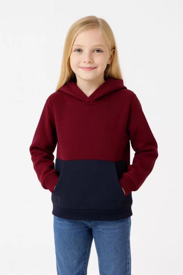 Kız Çocuk Kapüşonlu Kanguru Çepli Parçalı SweatShirt - Renkli - Image 1