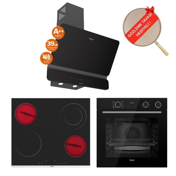 Ferre FryArt&Buharlı Noverra Sessiz Davlumbaz Elektrikli Siyah Ank. Set (D080-SA + MS263 + XE64CS) - Image 1