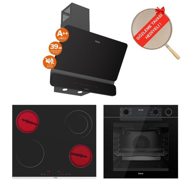 Ferre FryArt&Buharlı Ravento Sessiz Davlumbaz Elektrikli Siyah Ank. Set (D080-SA + MS263 + QEP64CS) - Image 1