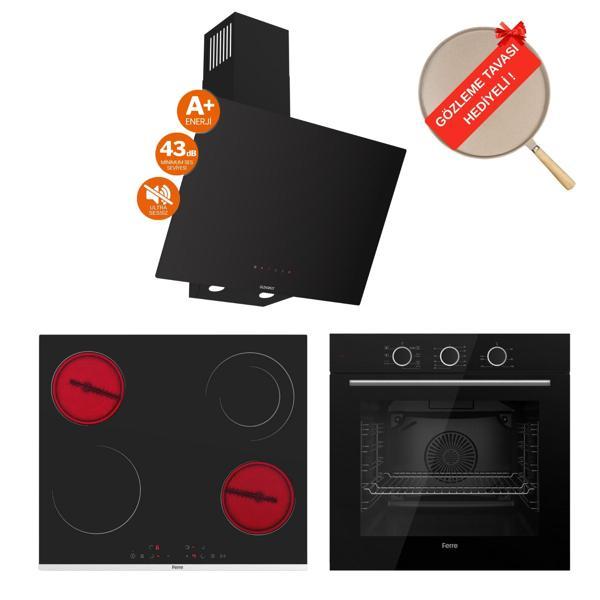 Ferre FryArt&FlowArt Veloria Sessiz Davlumbaz Elektrikli Siyah Ank. Set (D077-SA + MS263 + QXE62CS) - Image 1