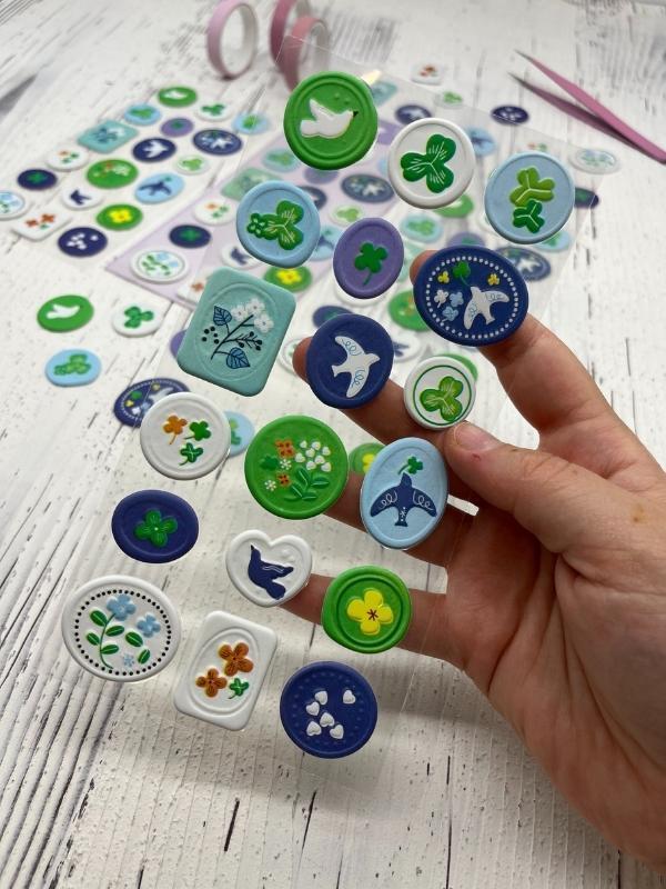 3D Kabartmalı 18 Adet Mor Paket Mühür Desenli Sticker / Etiket / Çıkartma - Image 1