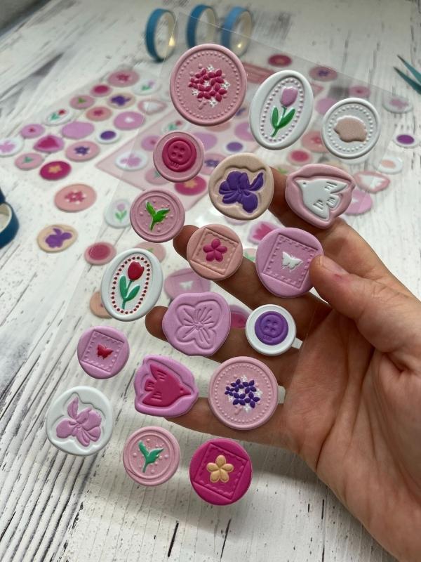 3D Kabartmalı 18 Adet Pembe Paket Mühür Desenli Sticker / Etiket / Çıkartma - Image 1