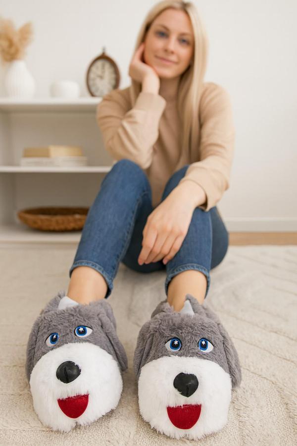 Modafrato KÖPEKLİ Peluş Unisex Hayvanlı Panduf Ev Ayakkabısı Pufidik - Image 1