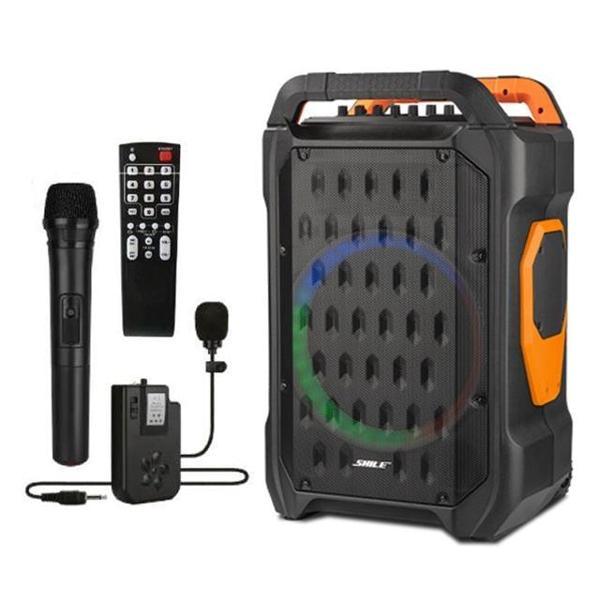 Shile SL-10 120 Watt Taşınabilir Seyyar Amfi Hoparlör Kablosuz 1 EL + 1 Yaka Mikrofonlu Kumandalı USB+SD+BT (2818) - Image 1
