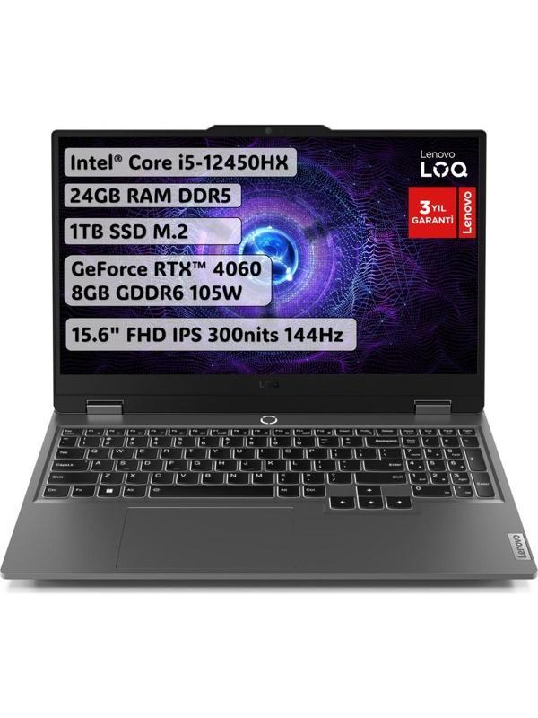 Lenovo LOQ 83GS00PPTR i5-12450HX 24 GB 512 GB SSD RTX4060 15.6" Full HD Gaming Laptop - Image 1
