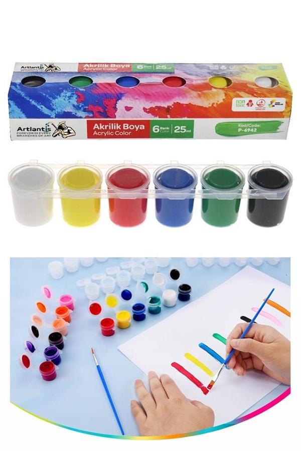 Akrilik Boya 6 Renk 1 Adet Artlantis 25 ml 6 lı Akrilik Boya Resim Dersi Tuval Ahşap Taş Boya Seti - Image 1