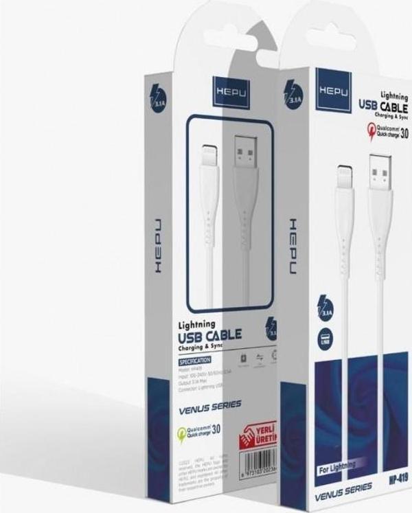 Hepu 8 pin Lightning Qc 3.0 3.1A Powerbank Şarj Kablosu 30 Cm  - Image 1