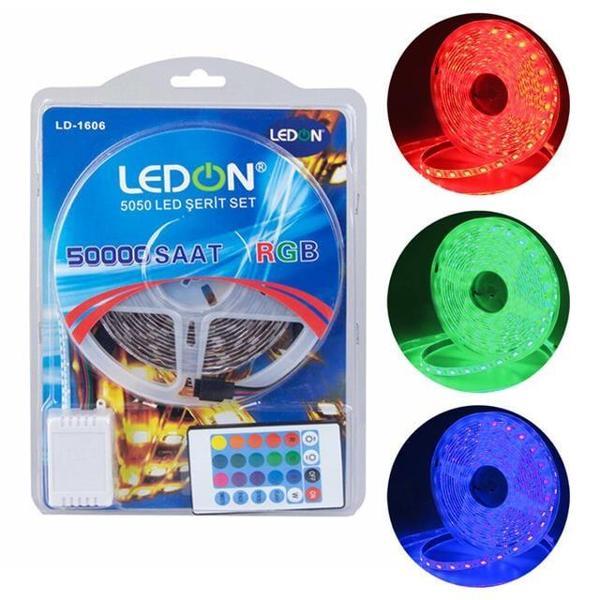 Su Geçirmez 5 Metre RGB Şerit Led Animasyon Devreli Adaptörlü Set 5050 3 Çipli Silikonlu (2818) - Image 1