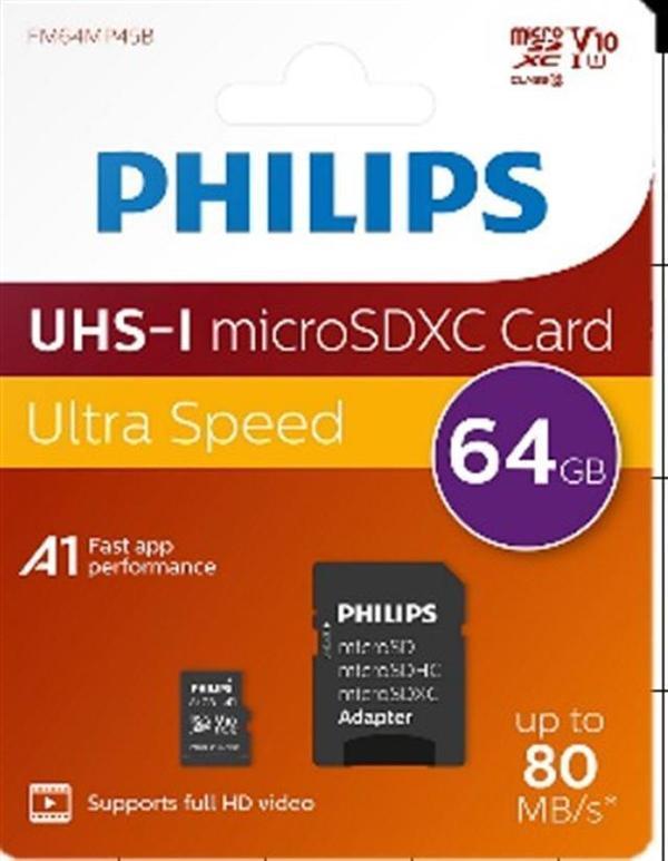 Philips FM64MP45B/00 64GB Class10 UHS-I U1 TF Adaptörlü Micro SDXC Hafıza Kartı (2818) - Image 1