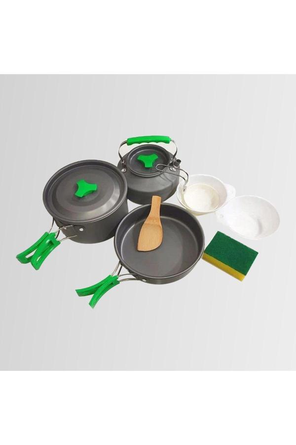 Orcamp Out-1150 Outdoor Yemek Kapları - 3'Lü Kamp Tencere Tava Çaydanlık Seti - Image 1