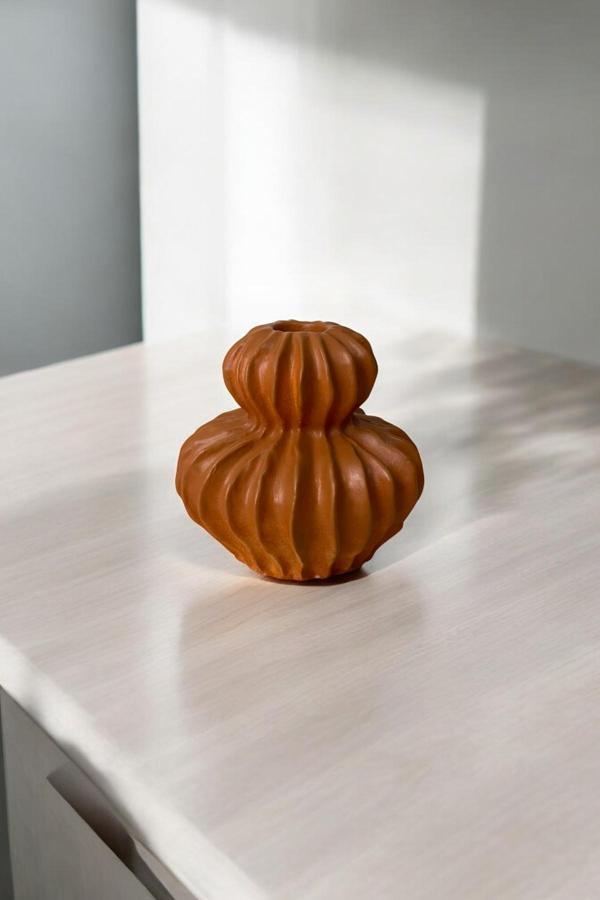 H&M Muadili Dalgalı Şamdan Dekoratif Mumluk | 10 cm | Oksit Sarı - Image 1