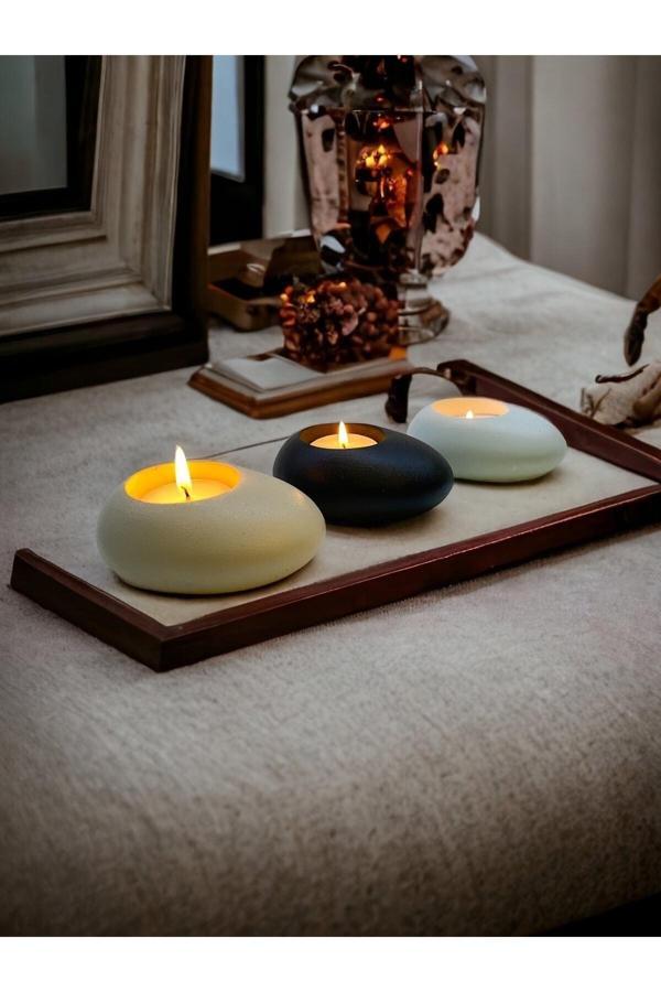Three Drops Beton Tealight Mumluk 3'lü Set | Alaçatı-Beyaz-Siyah | - Image 1