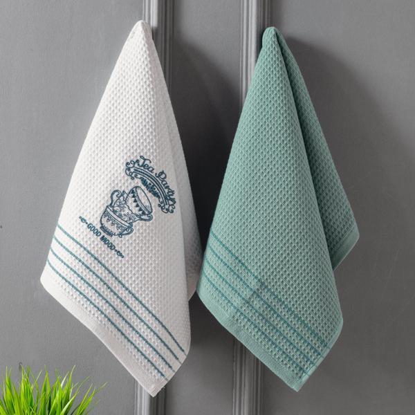 Schafer Home Nakışlı 2 li Kurulama Bezi 40x60 Cm-Beyaz/Yeşil - Image 1