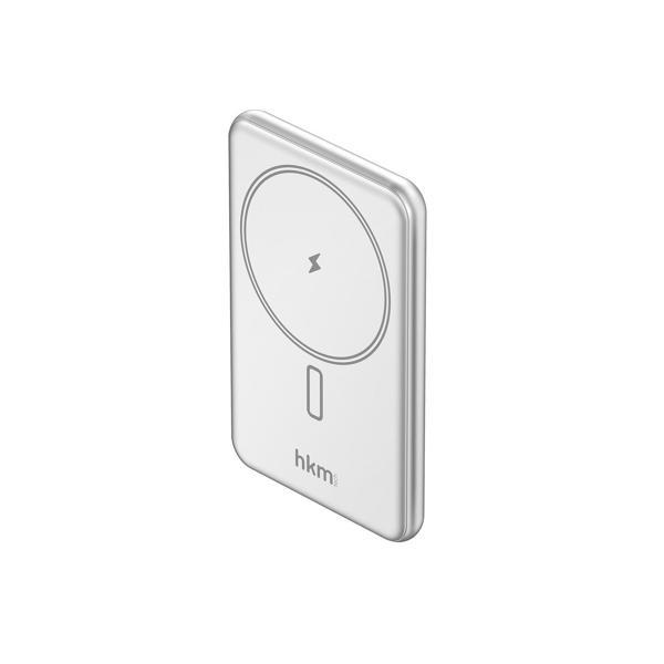 hkm tech MAG LITE Wireless 5.000 mAh 20W MagSafe Uyumlu Manyetik Kablosuz Powerbank, Ultra İnce, Gümüş Renk - Image 1