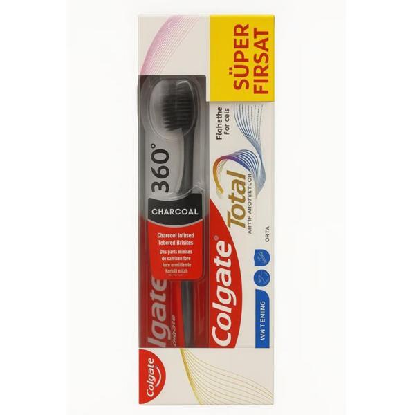 COLGATE TOTAL 50ML BEYAZ DİŞ MACUNU+ 360 DERECE CHARCOAL DİŞ FIRÇASI - Image 1