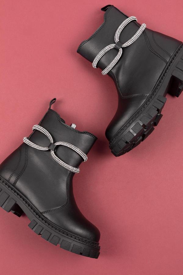 Siyah Fermuarlı Detaylı Kız Çocuk Botu - Image 1