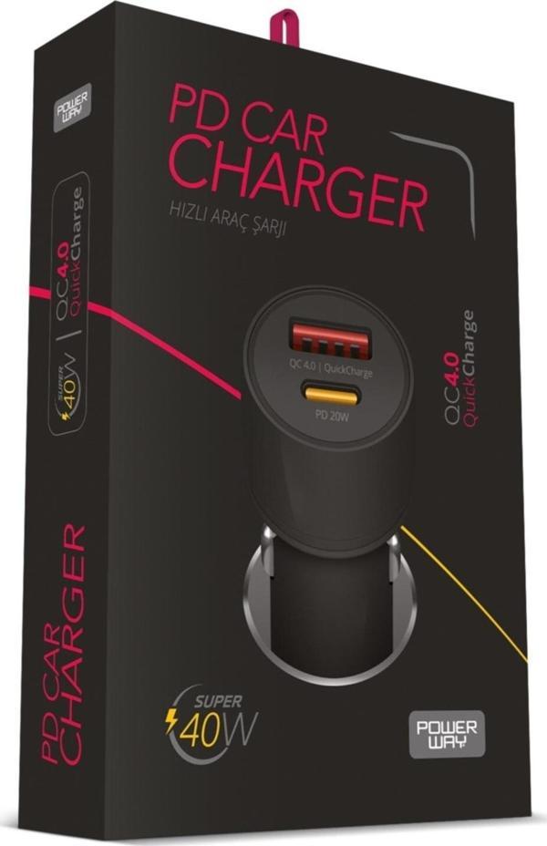 Powerway CC4.0 QC40 40W 5V 4 Amper Type c - Usb Araç Şarj Başlığı - Image 1