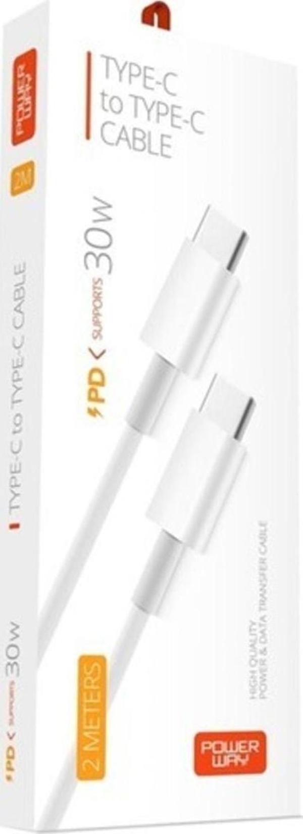 Powerway Type-C To Type-C Pd 30W 2 Metre Şarj ve Veri Aktarım Kablosu PD32 - Image 1