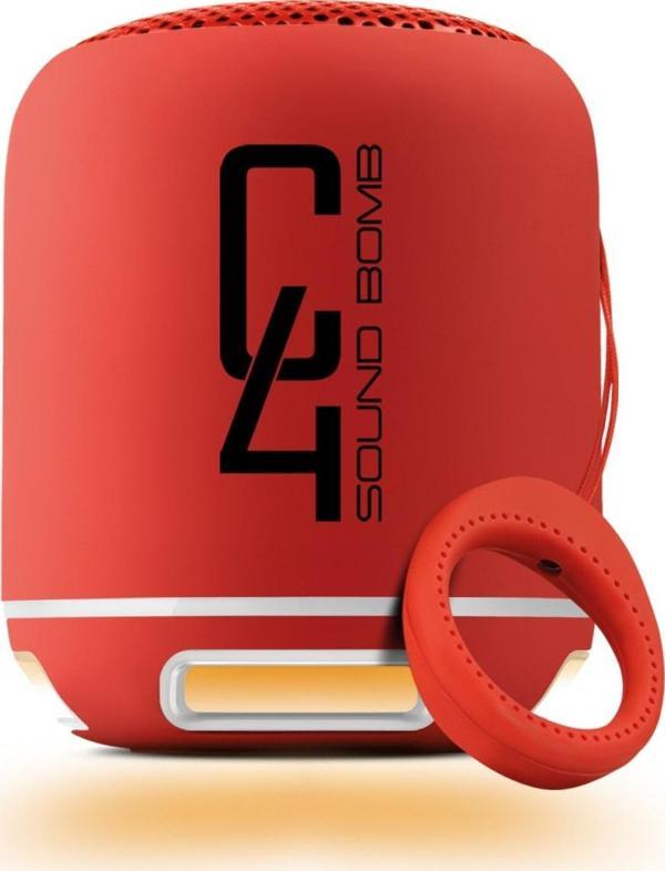 Powewray C4 Kırmızı Taşınabilir Bluetooth Hoparlör Ses Bombası Sese Duyarlı Led Işık - Image 1