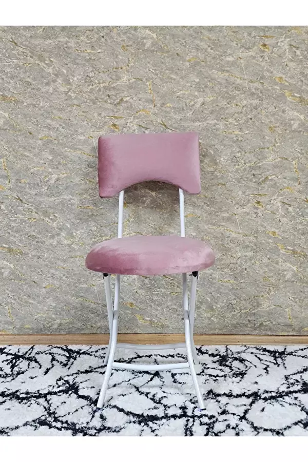 Beyaz Boyalı Katlanır Tabure - Kamp Sandalyesi - Sandalye - Mutfak Taburesi - Tabure Pembe Renk 36 x 80 Boyut/Ebat - Image 1