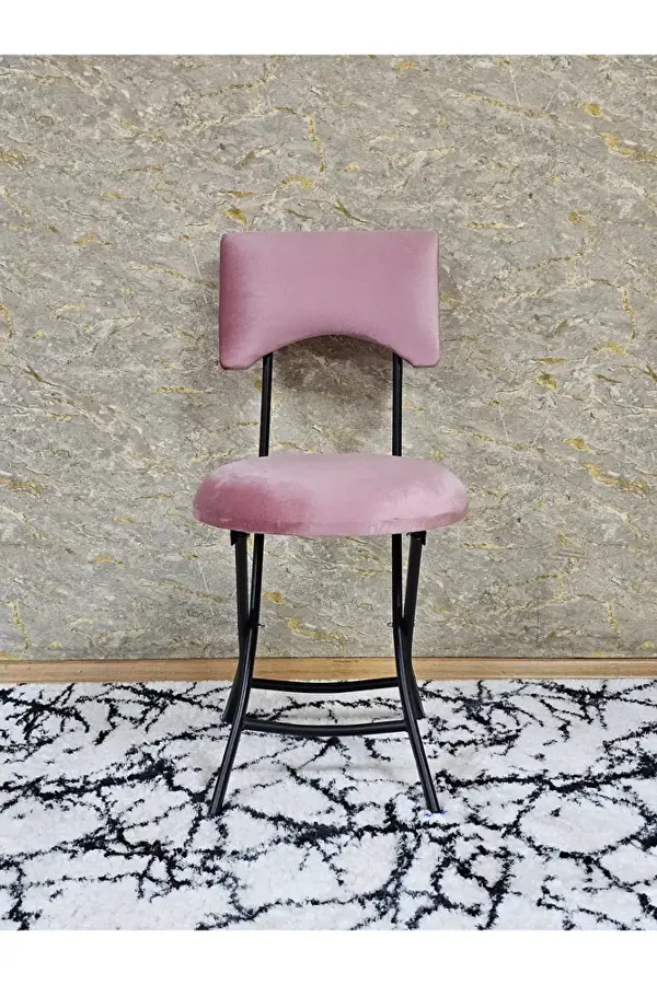 Siyah Boyalı Katlanır Tabure - Kamp Sandalyesi - Sandalye - Mutfak Taburesi - Tabure Pembe Renk 36 x 80 Boyut/Ebat - Image 1
