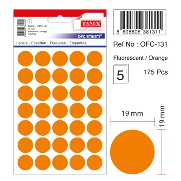 Tanex Florasan OFC-131 Turuncu Ofis Etiketi 19MM - Image 1
