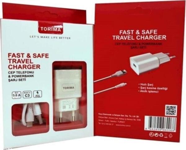 TORİMA C3 15 W Q.C 3 AMPER MİCRO USB ŞARJ ALETİ - Image 1