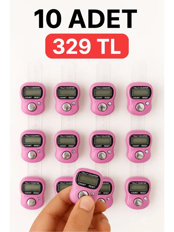 10 ADET Pembe – Dijital Parmak Tipi Yüzük Tesbih, Namaz Zikir Sayacı - Image 1