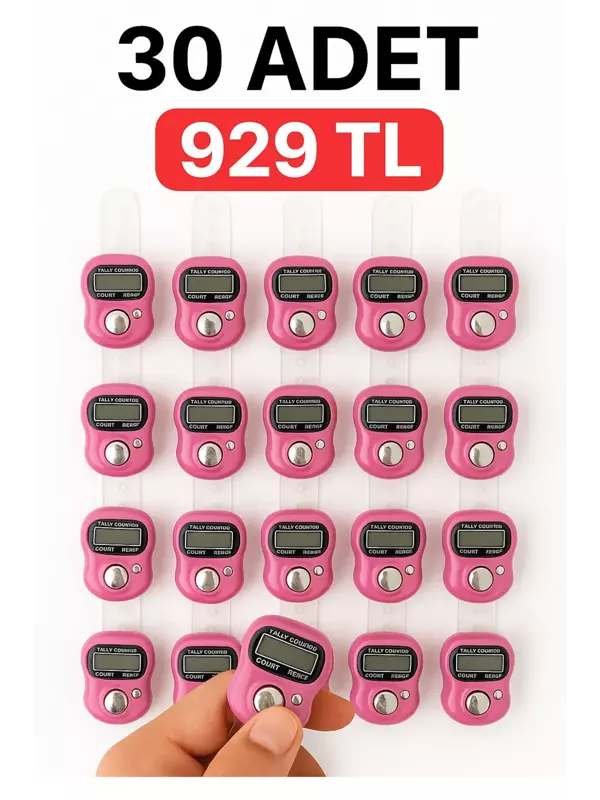 30 ADET Pembe – Dijital Parmak Tipi Yüzük Tesbih, Namaz Zikir Sayacı - Image 1