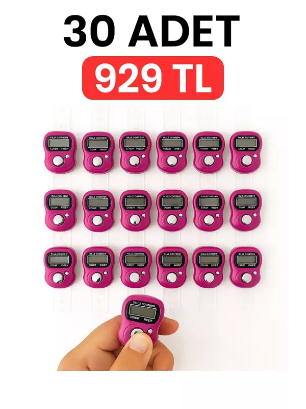 30 ADET Pembe – Dijital Parmak Tipi Yüzük Tesbih, Namaz Zikir Sayacı - Image 1