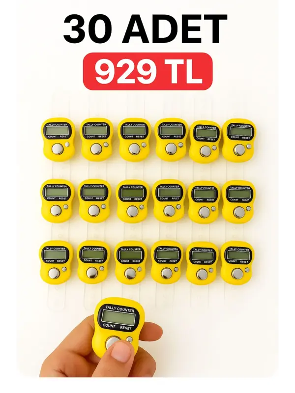 30 ADET Sarı – Dijital Parmak Tipi Yüzük Tesbih, Namaz Zikir Sayacı - Image 1