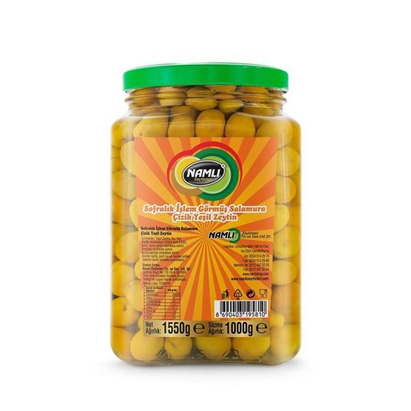 Namlı Sofralık İşlem Görmüş Salamura Çi̇zi̇k Yeşi̇l Zeyti̇n 1000 Gr - Image 1